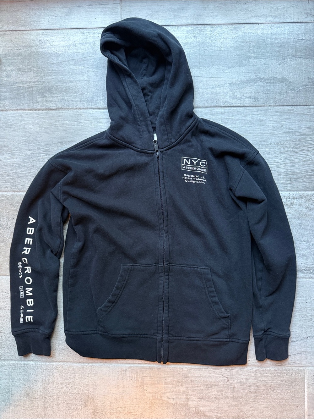abercrombie kids Black NYC Zip-Up Hoodie with Sleeve Logo